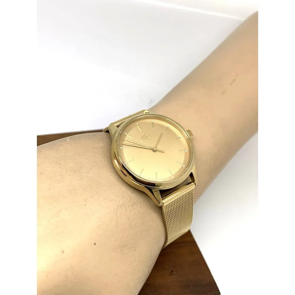 Lacoste Women's Watch 2001255 Club Quartz Gold Dial Mesh Stainless Steel 34mm